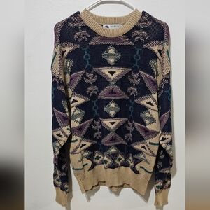 Wimbledon Collection By Racquet Club XL Sweater Knit Aztec Print Made In Usa B12